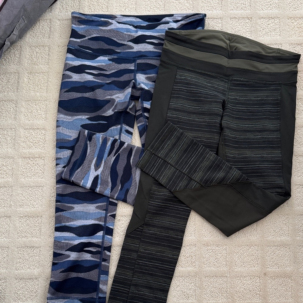 Lululemon Athletica Blue and Army Green Striped Capris